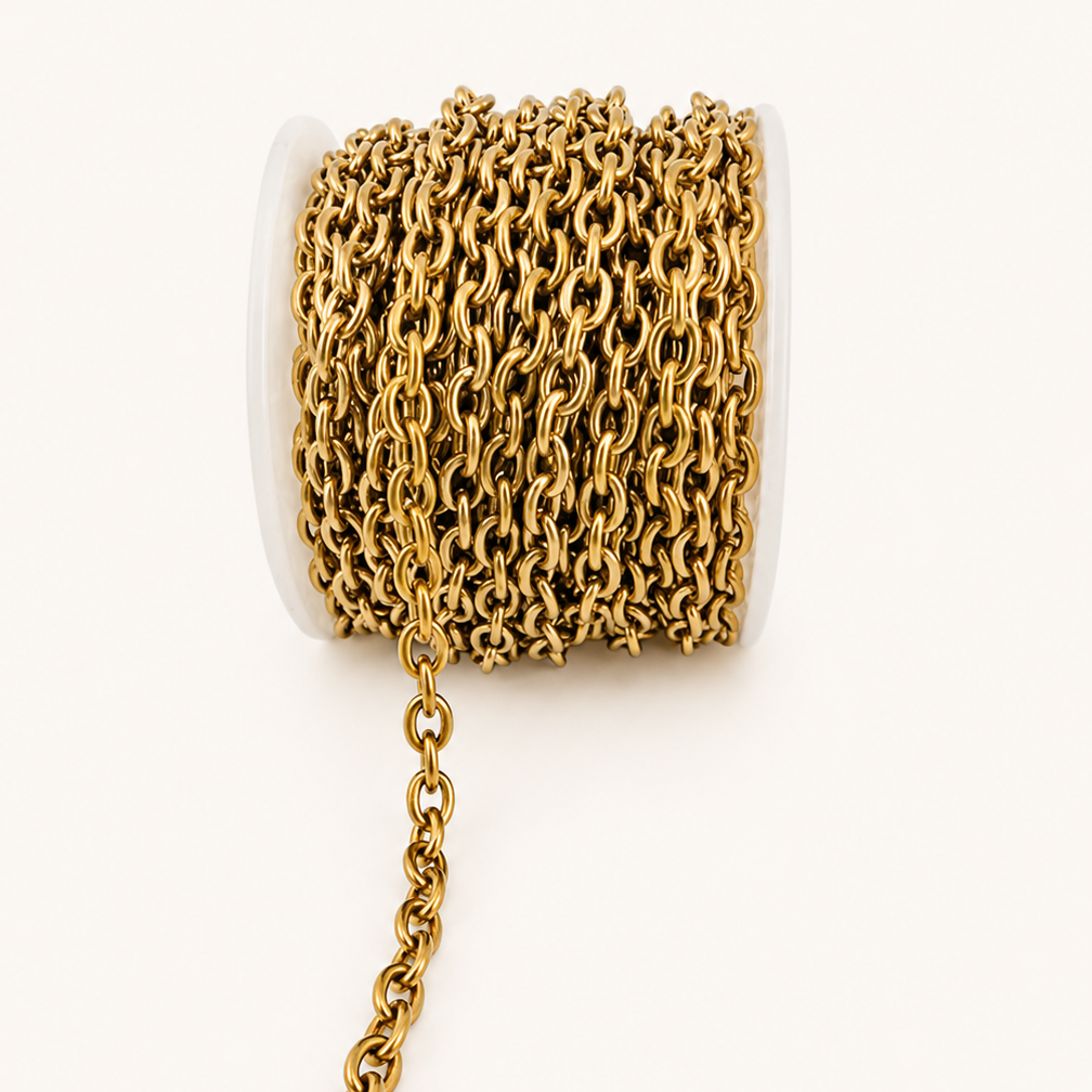 18K Gold Oval Cable Chain - 8x6mm (By the Foot)