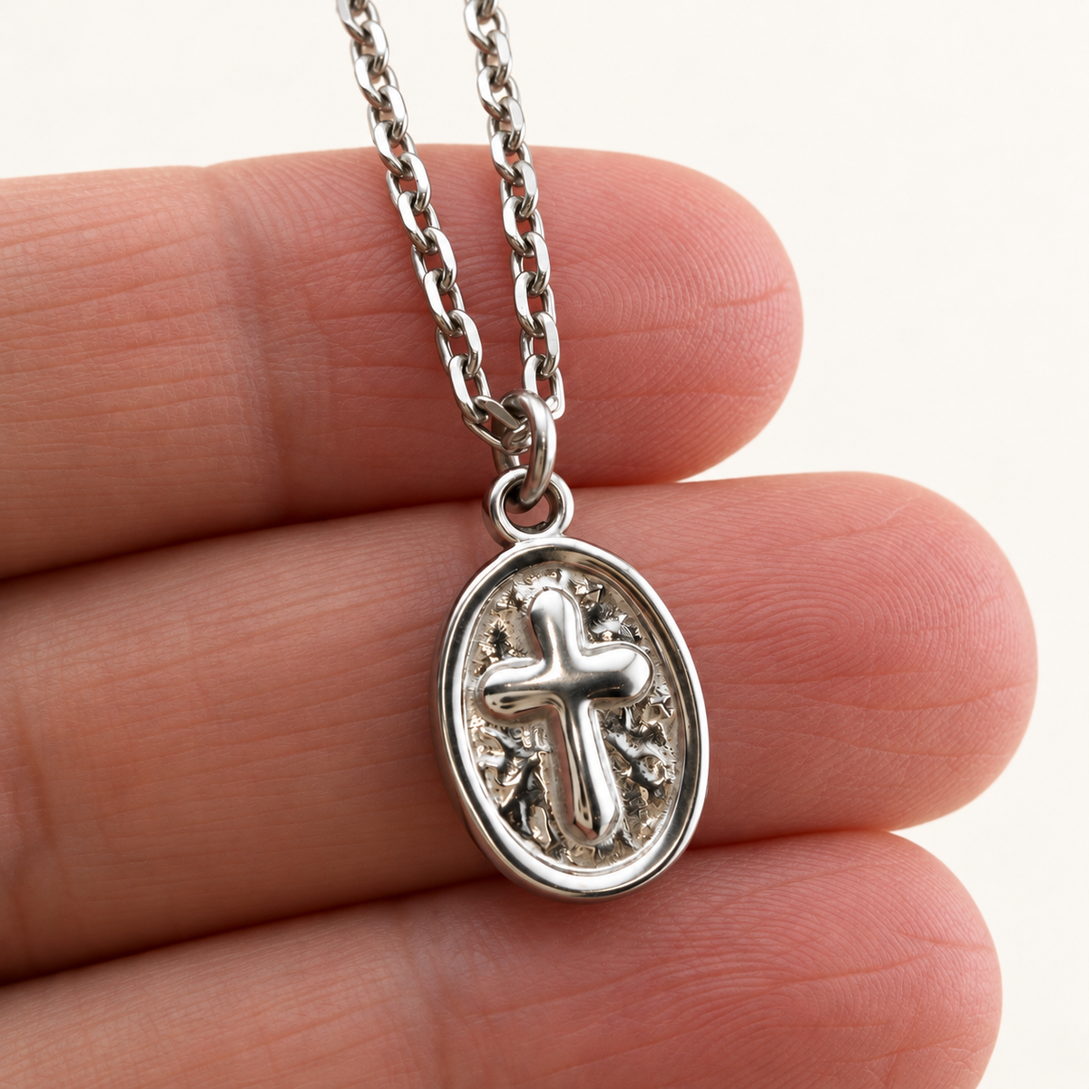 Cross Oval Coin Necklace