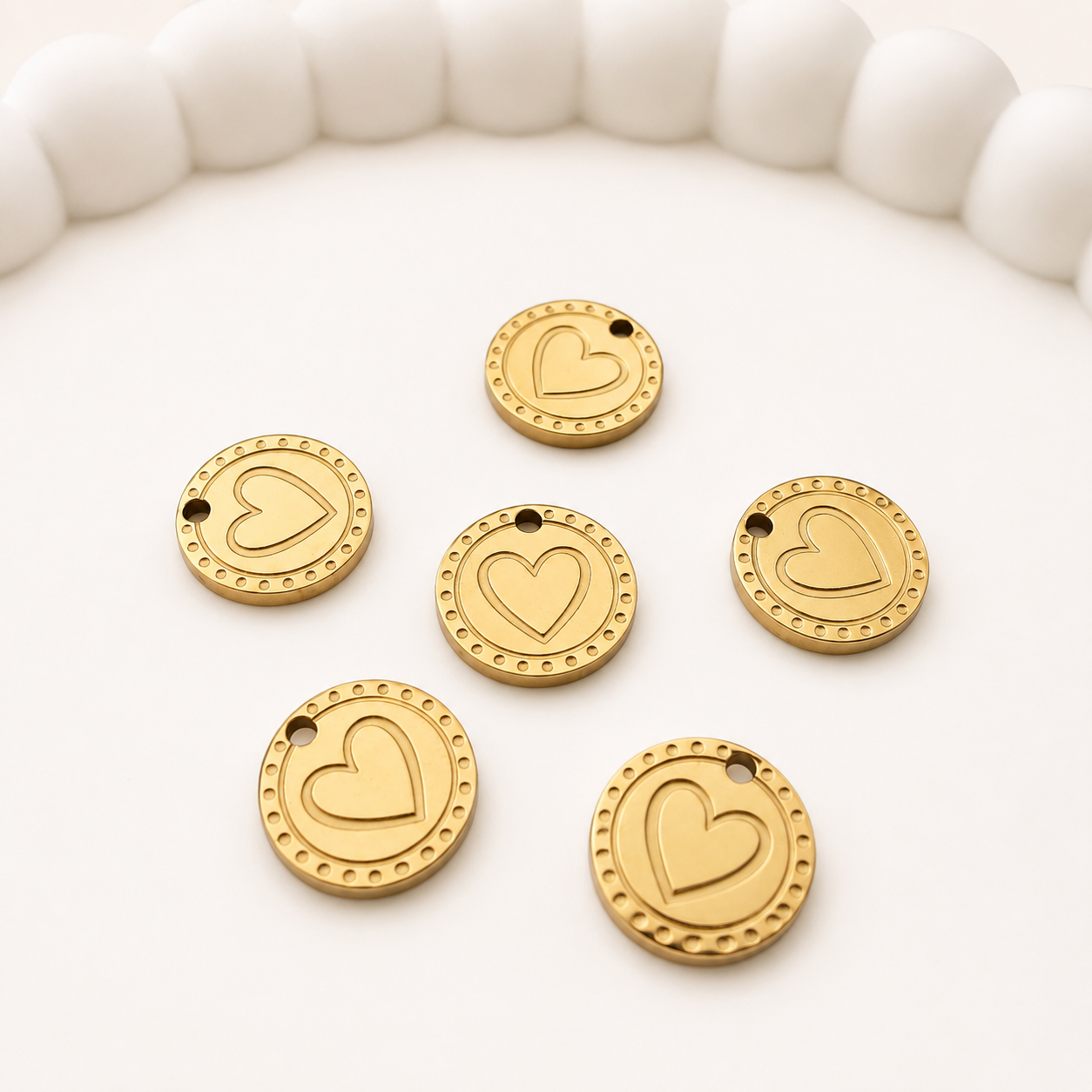 18K Gold Heart Coin Charm - 12×1.5mm