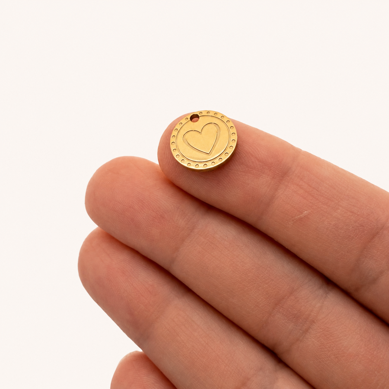 18K Gold Heart Coin Charm - 12×1.5mm