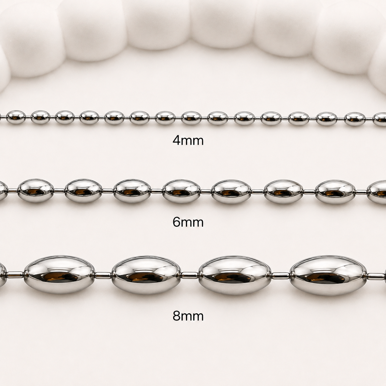 Rice Bead Ball Chain – Multiple Sizes (By the Foot)