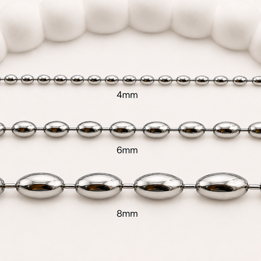 Rice Bead Ball Chain – Multiple Sizes (By the Foot)