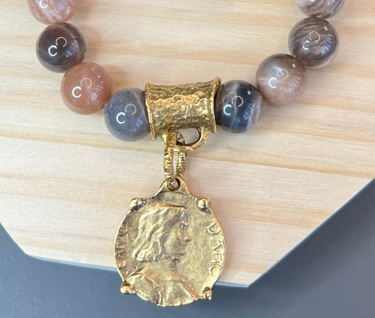 Joan of Arc Coin Sunstone Bracelet