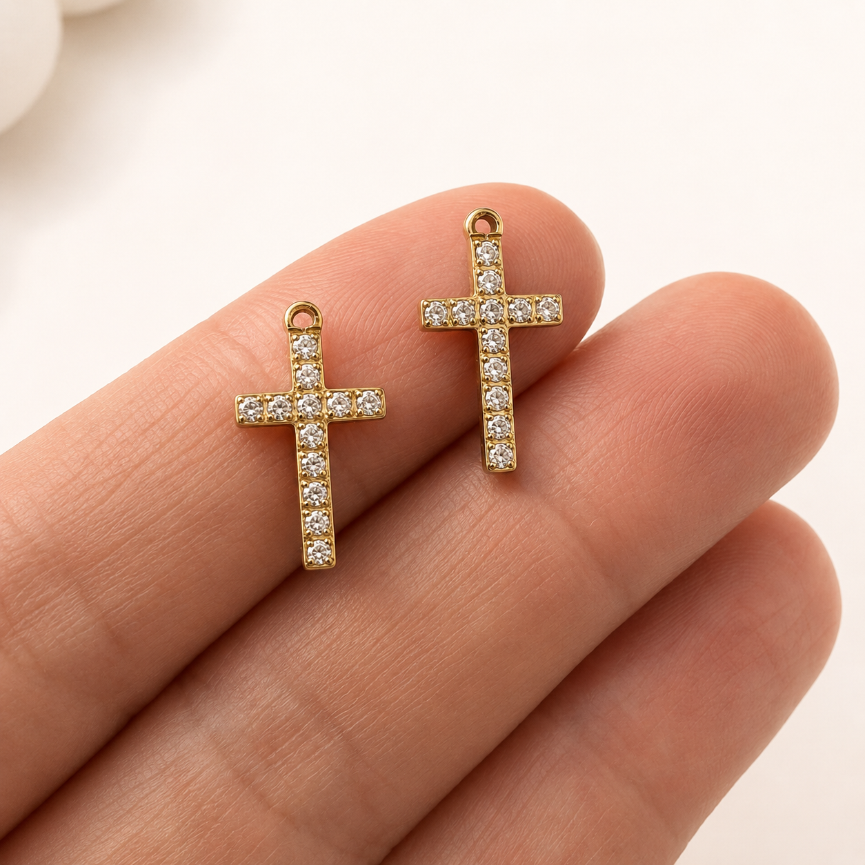 316L Light Gold Lumi Cross Pendant  - 17×9.5mm