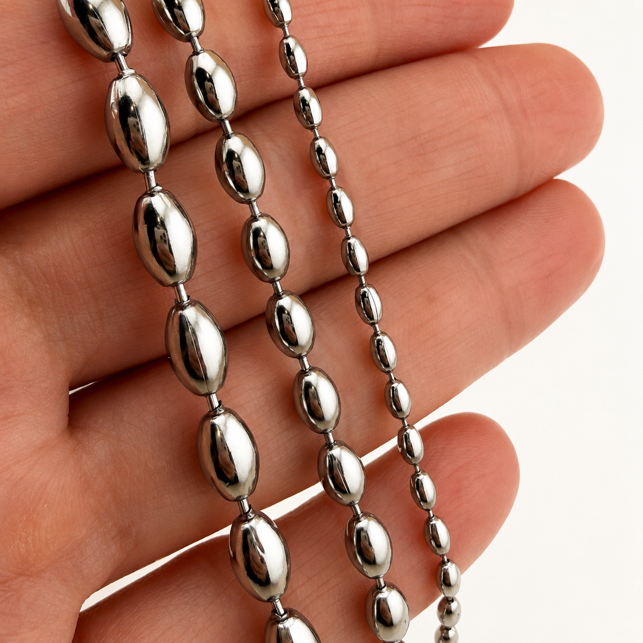Rice Bead Ball Chain – Multiple Sizes (By the Foot)