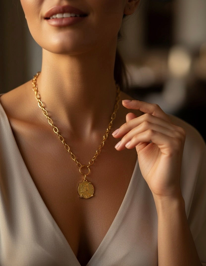 Torino Matte Gold Coin Necklace