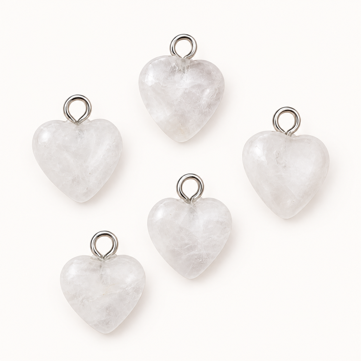 Natural Quartz Heart Charm with Stainless Steel Loop – 13mm