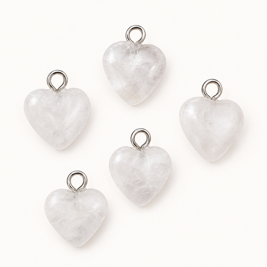 Natural Quartz Heart Charm with Stainless Steel Loop – 13mm