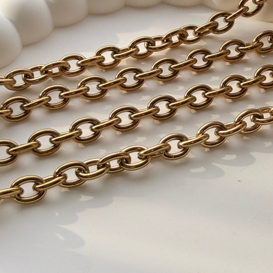 18K Gold Oval Cable Chain - 8x6mm (By the Foot)