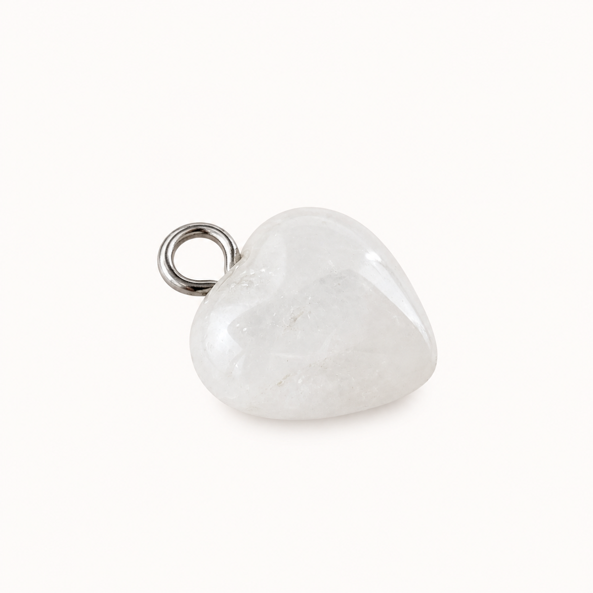 Natural Quartz Heart Charm with Stainless Steel Loop – 13mm