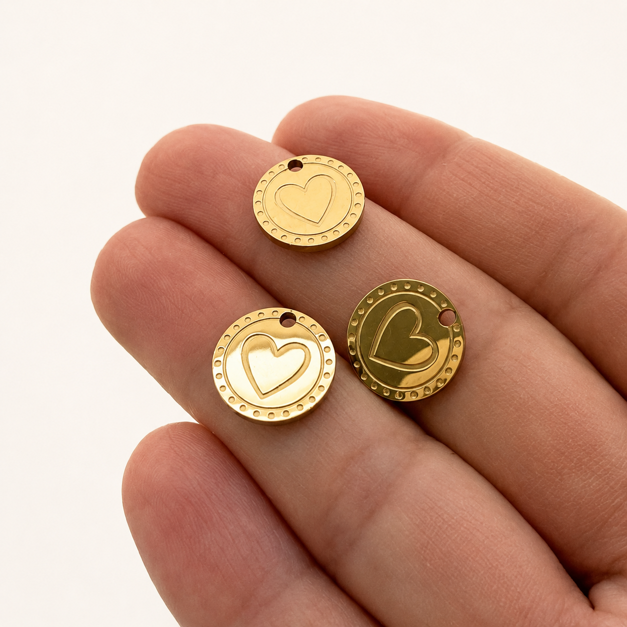 18K Gold Heart Coin Charm - 12×1.5mm