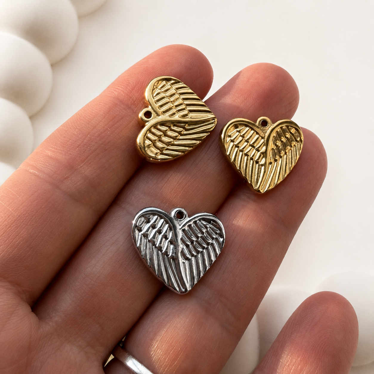 18mm Heart Wing Charm - 18k Gold PVD & Silver Finishes