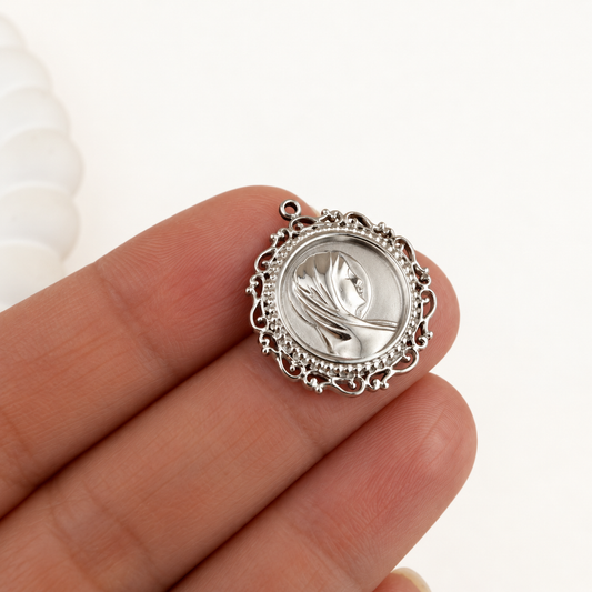 Virgin Mary Ornate Medallion Charm – 24.5mm
