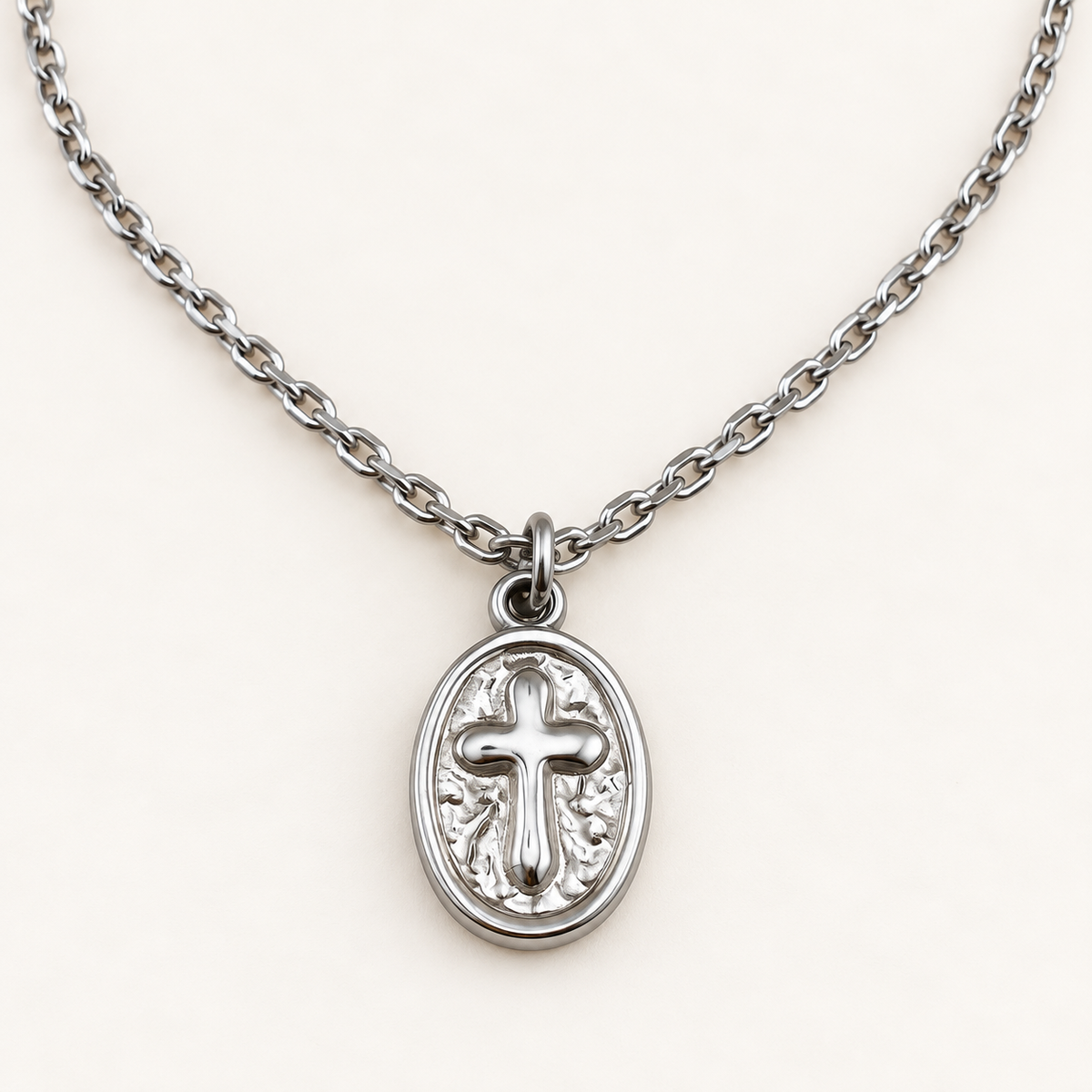 Cross Oval Coin Necklace