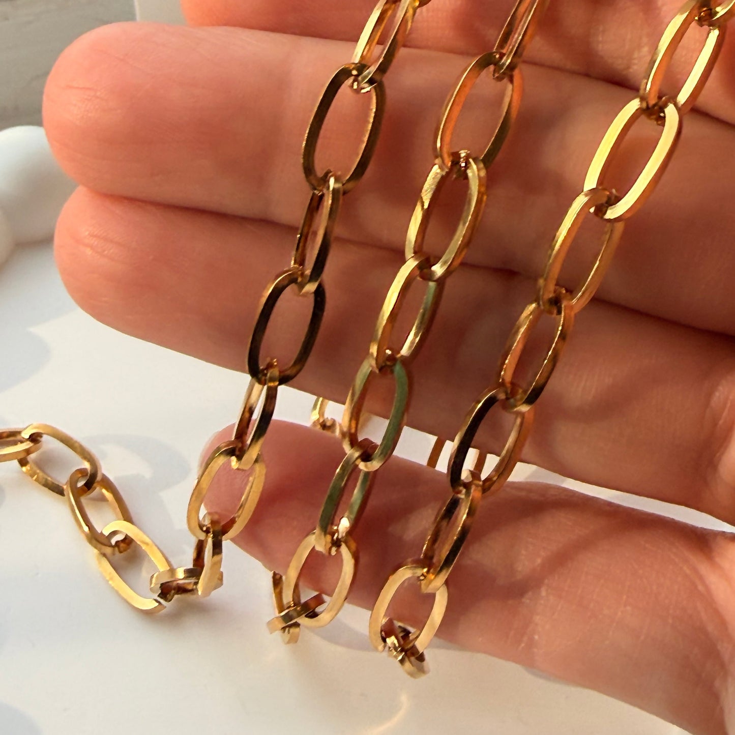 18K Gold Oval Cable Link Chain - 12x6mm