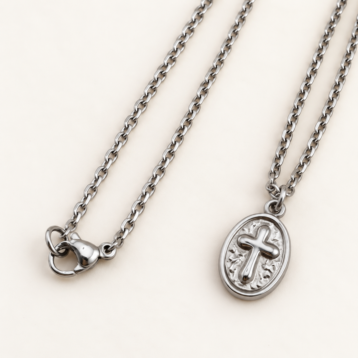 Cross Oval Coin Necklace