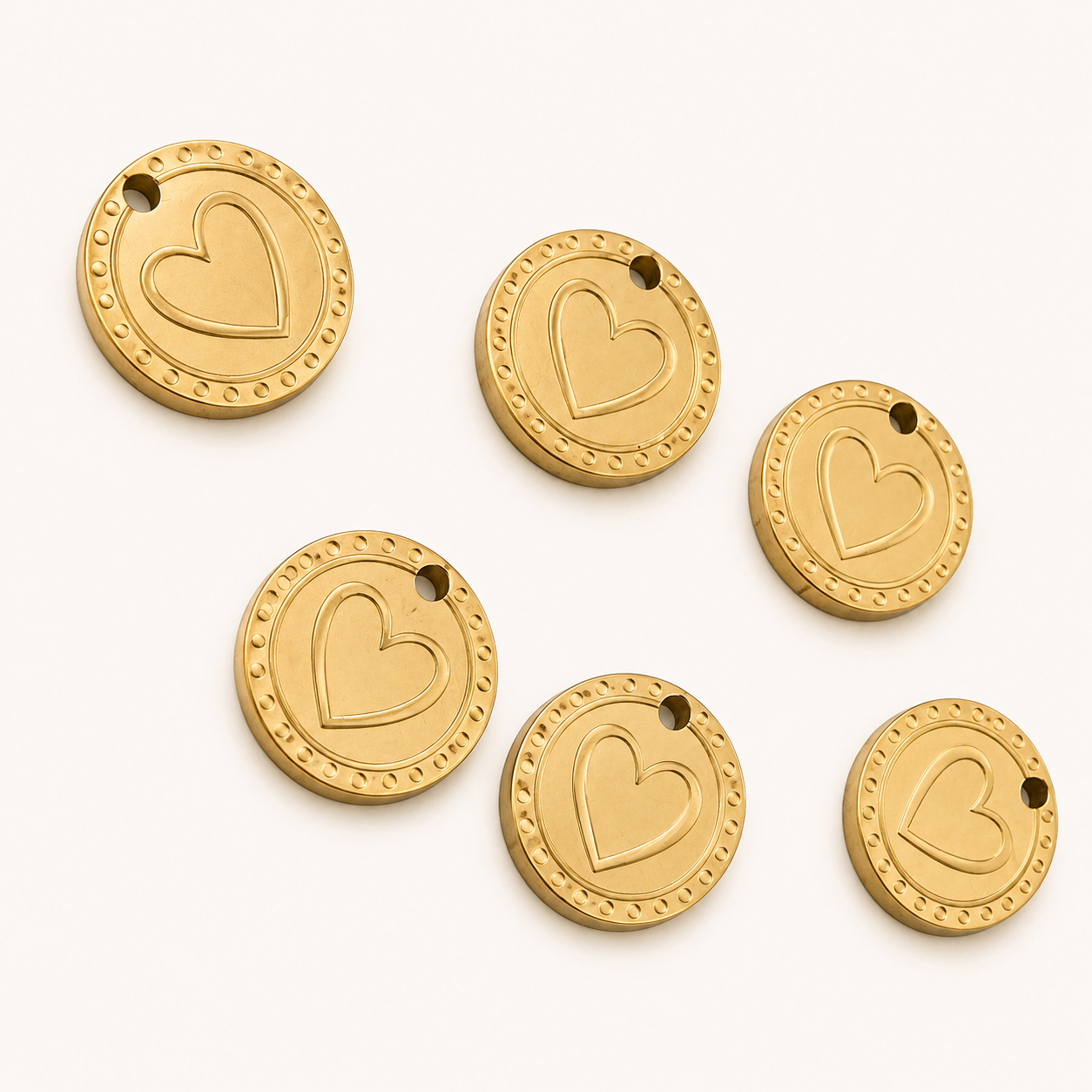 18K Gold Heart Coin Charm - 12×1.5mm