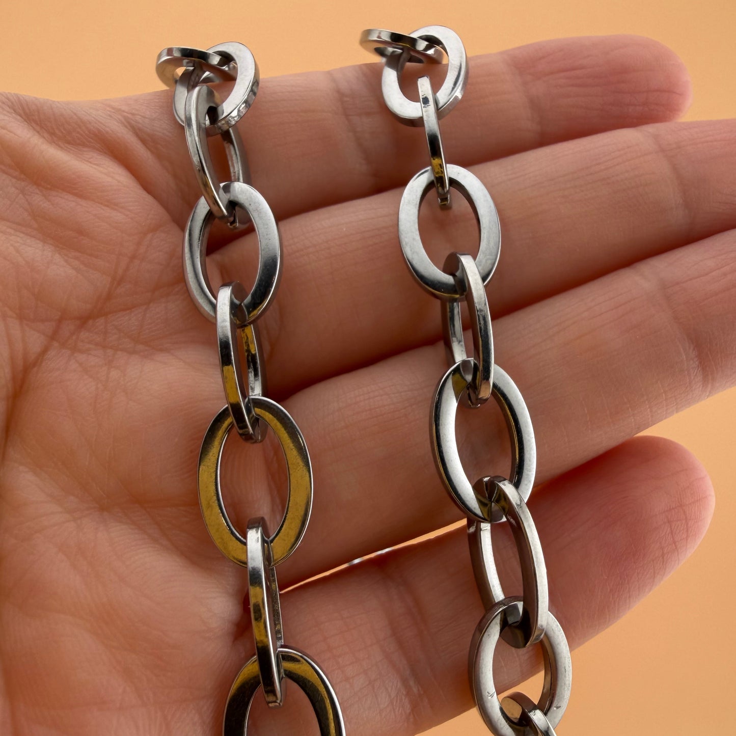 Smoky Silver Oval Statement Chain – 15x10mm (By the Foot)