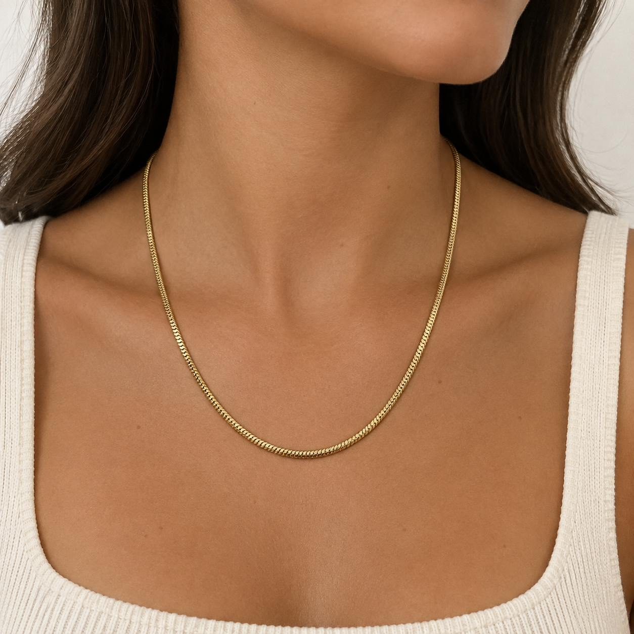 1.5mm 18k Gold Square Snake Chain Necklace - 20"