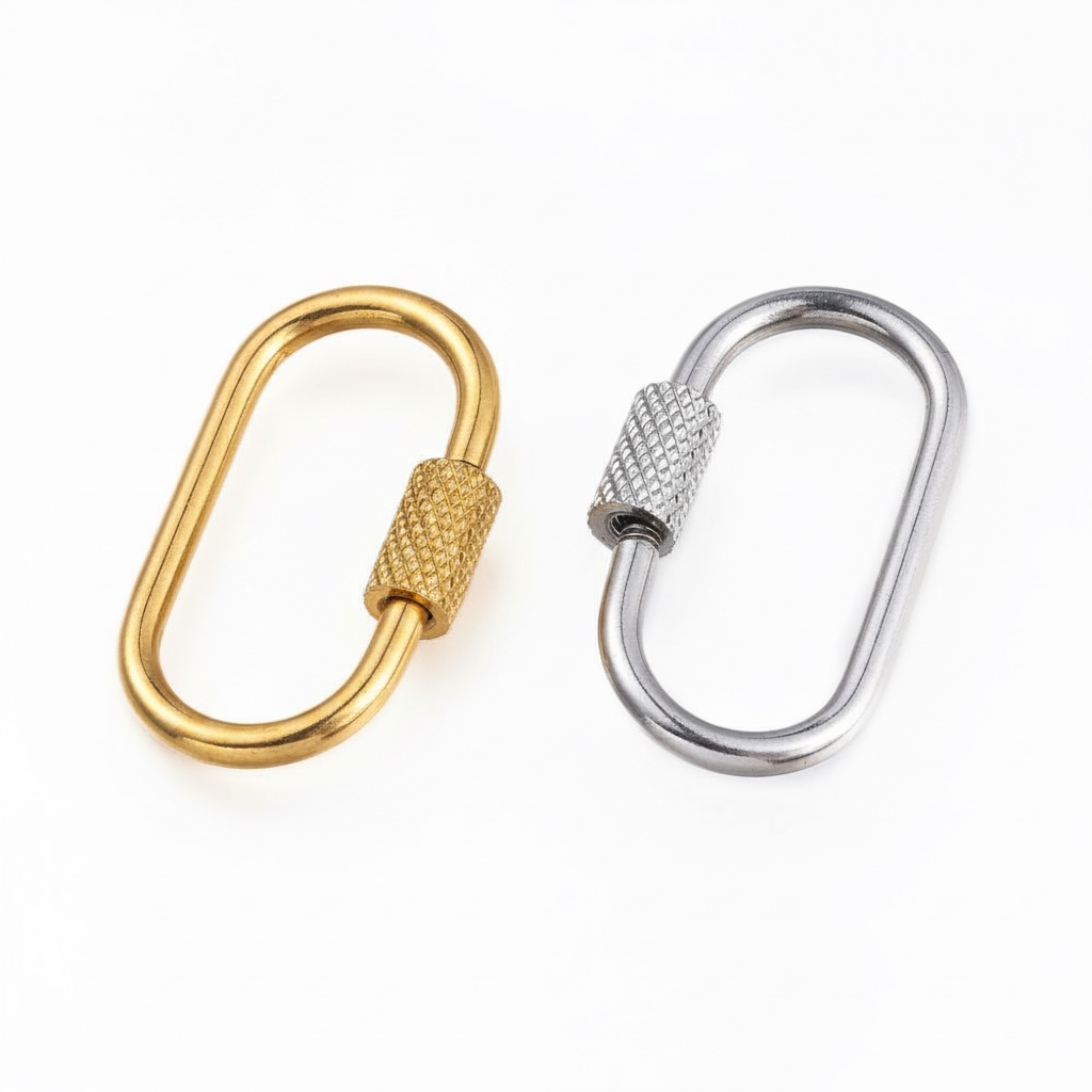 26mm Stainless Steel Oval Textured Screw Carabiner – Gold & Silver Finishes