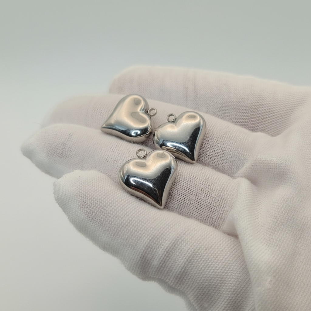Solid Heart Stainless Steel Pendant, 18 x 16mm  - 1.8mm Hole