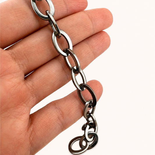 Smoky Silver Oval Statement Chain – 15x10mm (By the Foot)