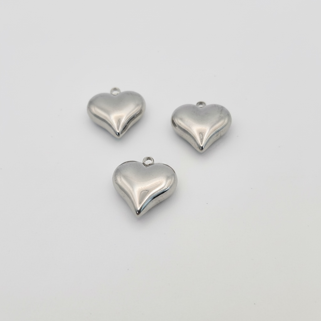 Solid Heart Stainless Steel Pendant, 18 x 16mm  - 1.8mm Hole