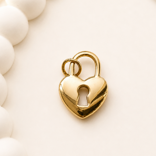 16mm Heart Lock Charm - 316 Surgical Steel | Real 14K Gold