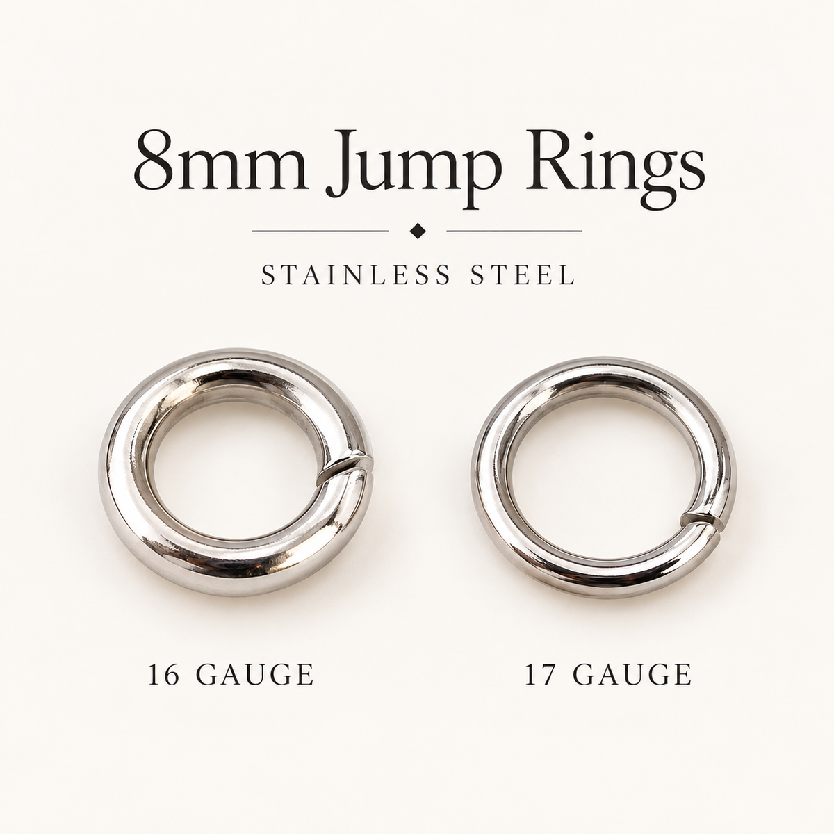 8mm Open Jump Rings - Multiple Gauge Options