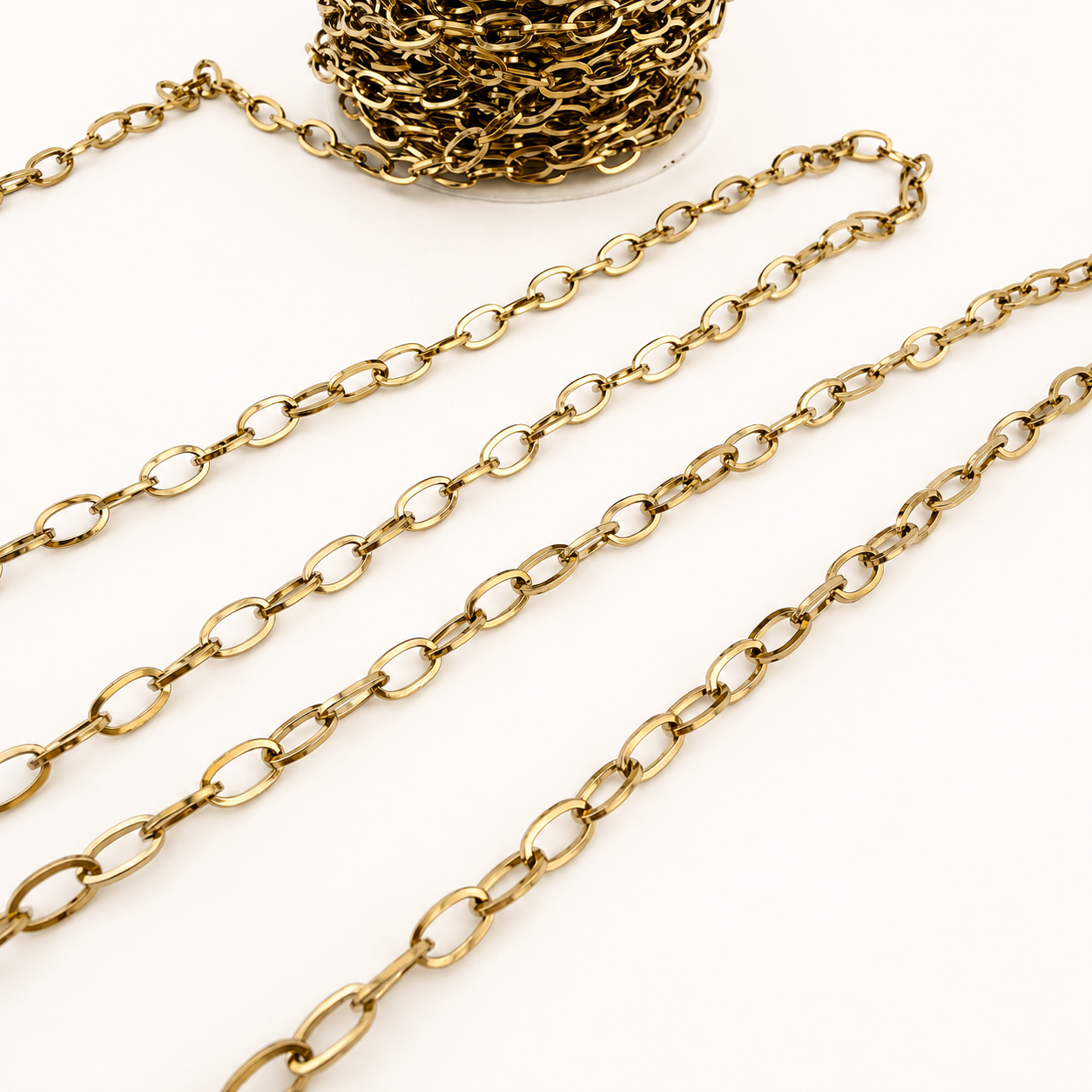 18K Gold Flat Oval Cable Chain - 7x4mm
