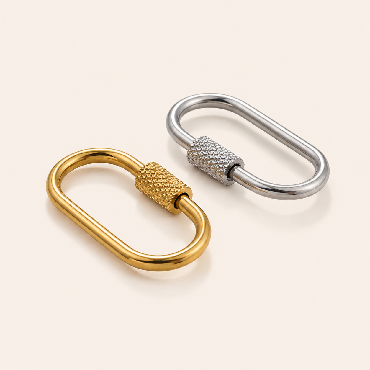 26mm Stainless Steel Oval Textured Screw Carabiner – Gold & Silver Finishes