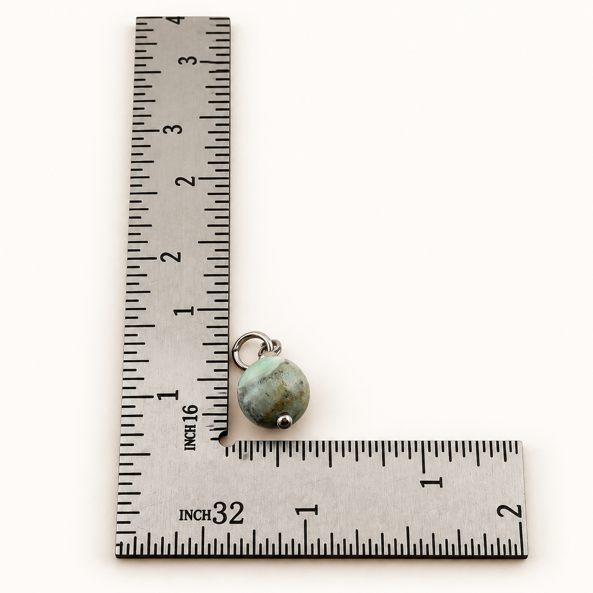 Natural Green Line Jasper Charms with Stainless Steel Rings, 8.5mm