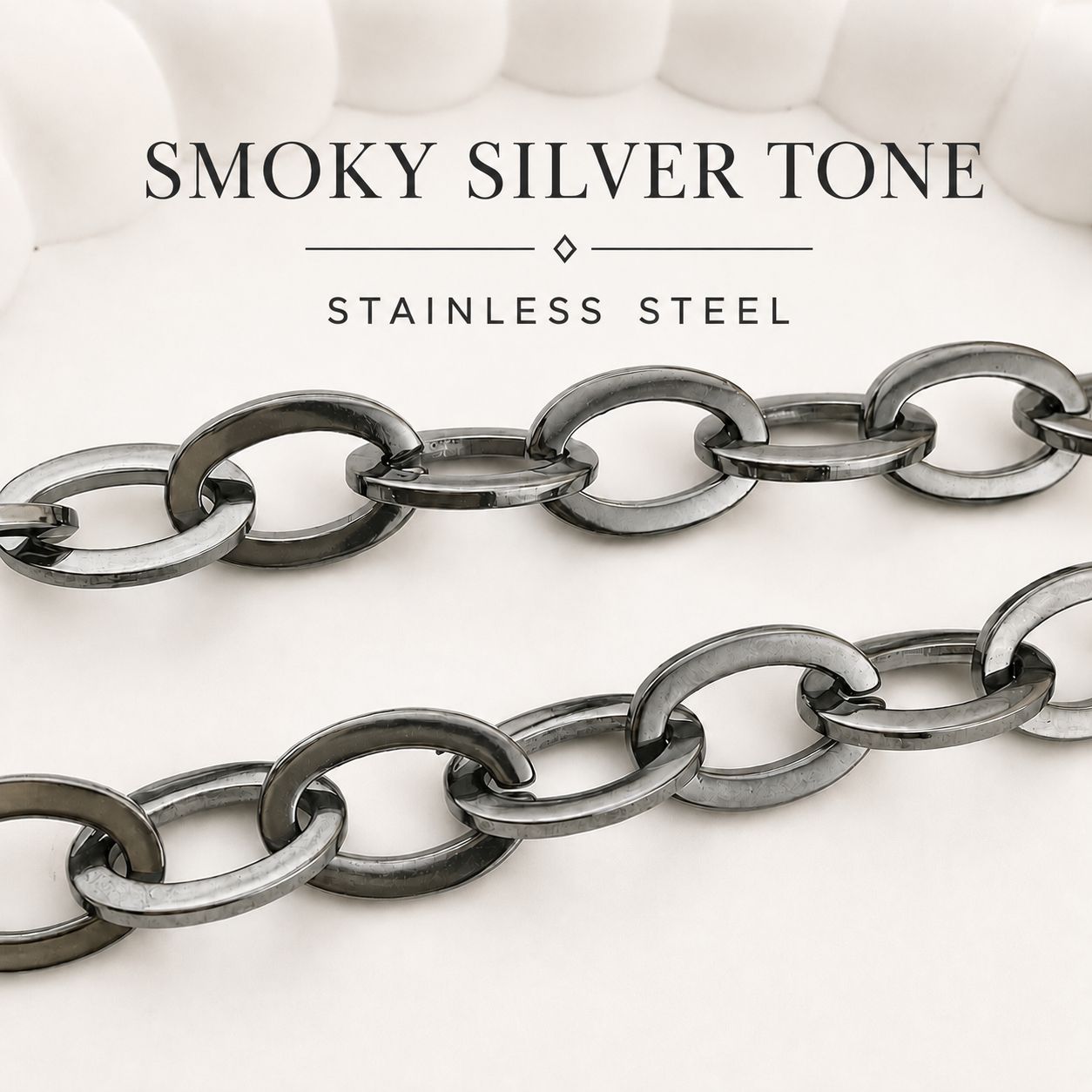 Smoky Silver Oval Statement Chain – 15x10mm (By the Foot)
