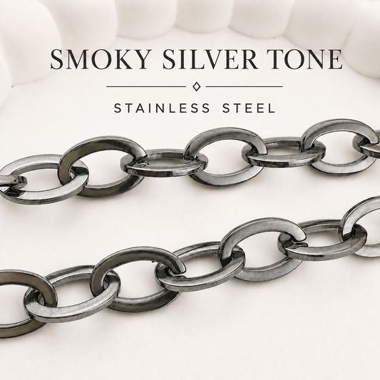 Smoky Silver Oval Statement Chain – 15x10mm (By the Foot)