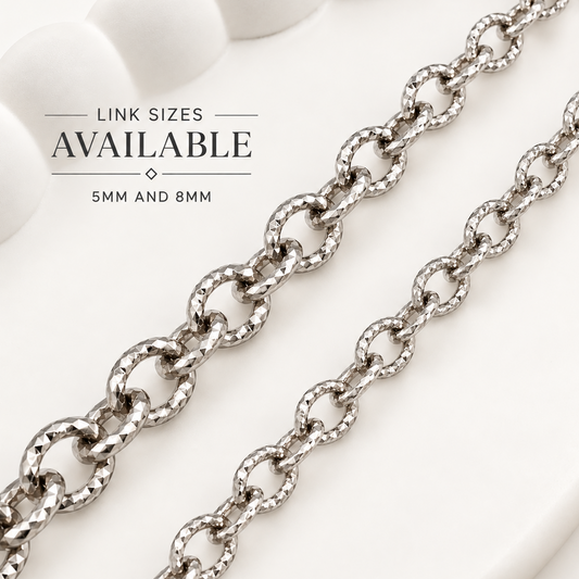 Carved Texture Cable Chain – 5mm & 8mm (By the Foot)