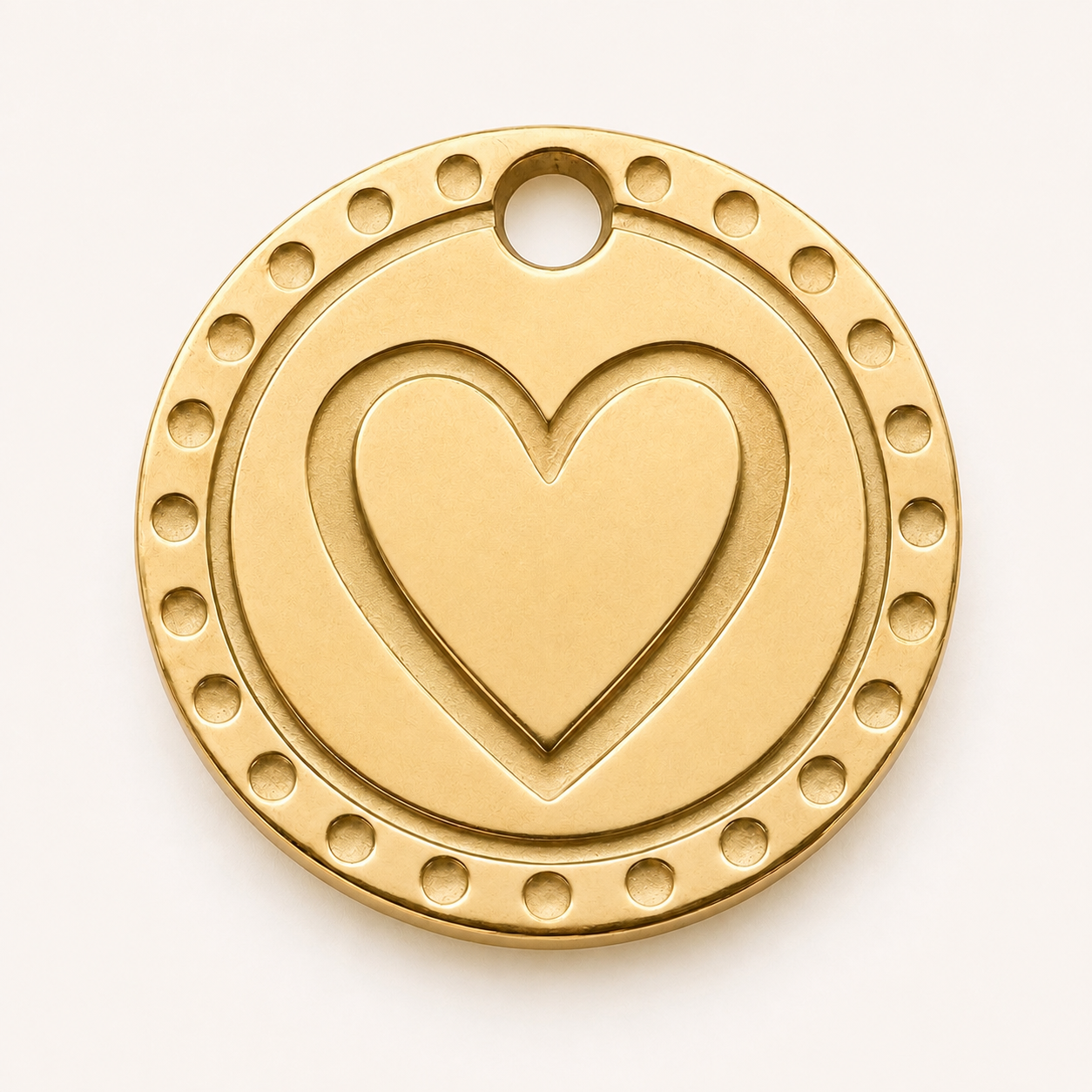 18K Gold Heart Coin Charm - 12×1.5mm