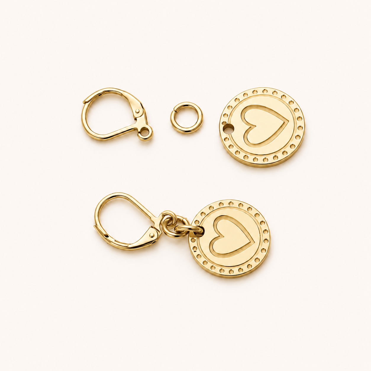 18K Gold Heart Coin Charm - 12×1.5mm