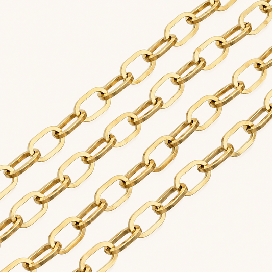 18K Gold Flat Oval Cable Chain - 6.6x4mm (By the Foot)
