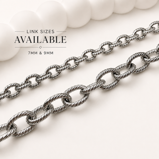 Textured Oval Cable Chain - Multiple Sizes (By the Foot)