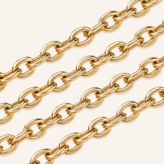 18K Gold Oval Cable Chain - 8x6mm (By the Foot)