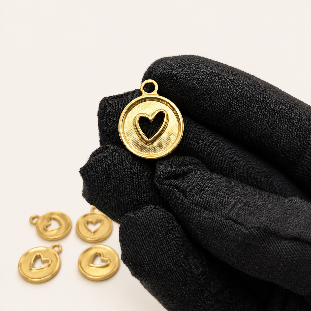 Round Gold Coin with Heart Round Pendant | 316L Real 18K Gold Plated, 20x16.5mm, 2mm Hole | FB-CM17