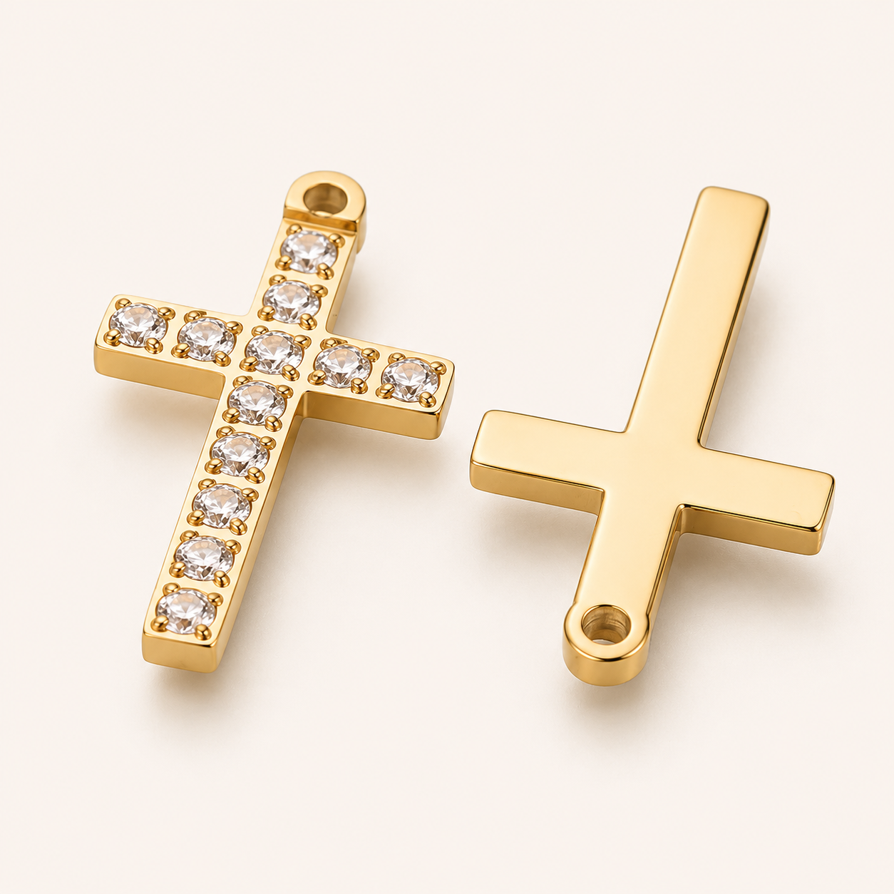 17mm Gold Cross Cubic Zirconia Pendant - 316L Surgical Stainless Steel
