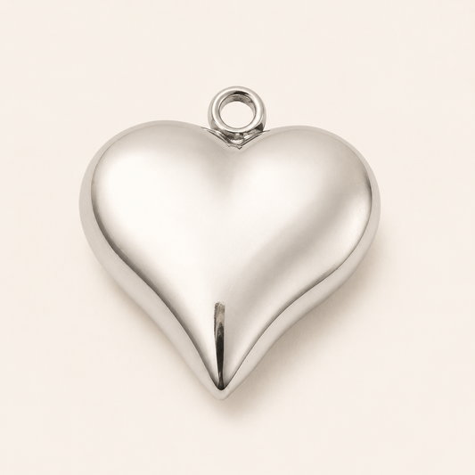 Solid Heart Stainless Steel Pendant, 18 x 16mm  - 1.8mm Hole