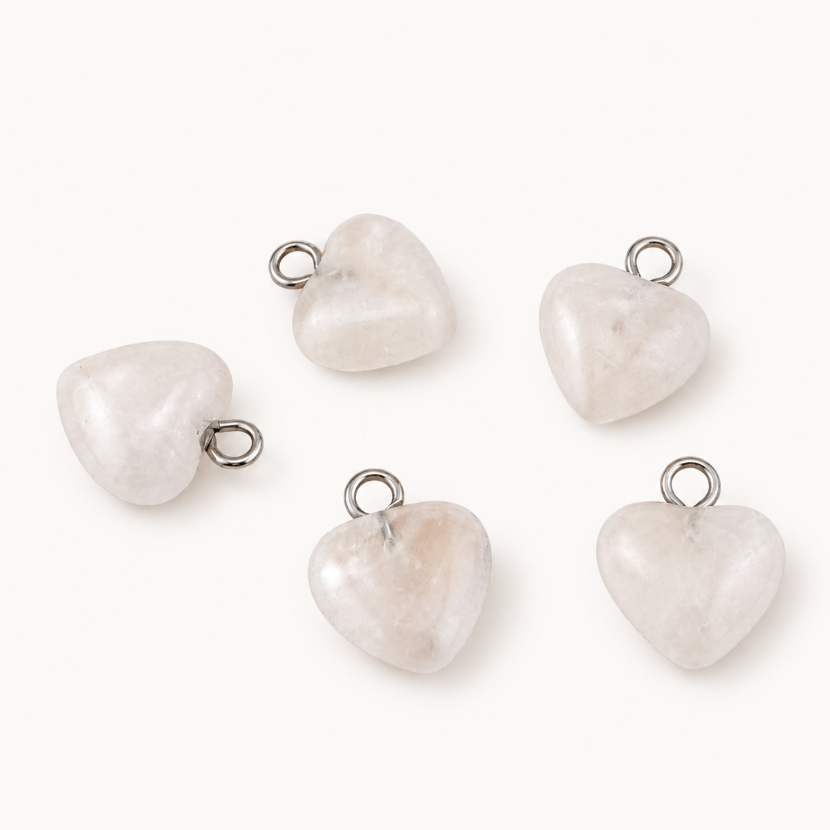 Natural Quartz Heart Charm with Stainless Steel Loop – 13mm