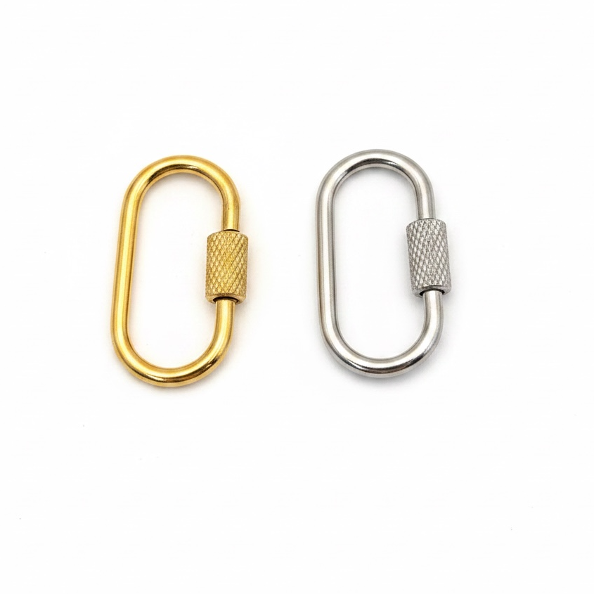 26mm Stainless Steel Oval Textured Screw Carabiner – Gold & Silver Finishes