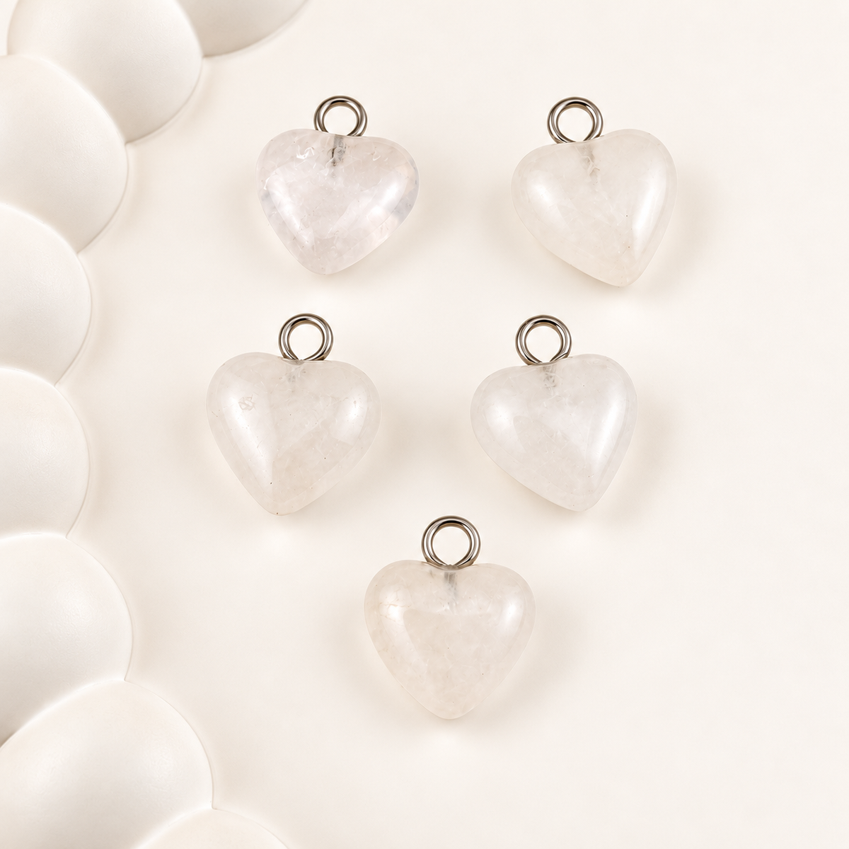 Natural Quartz Heart Charm with Stainless Steel Loop – 13mm
