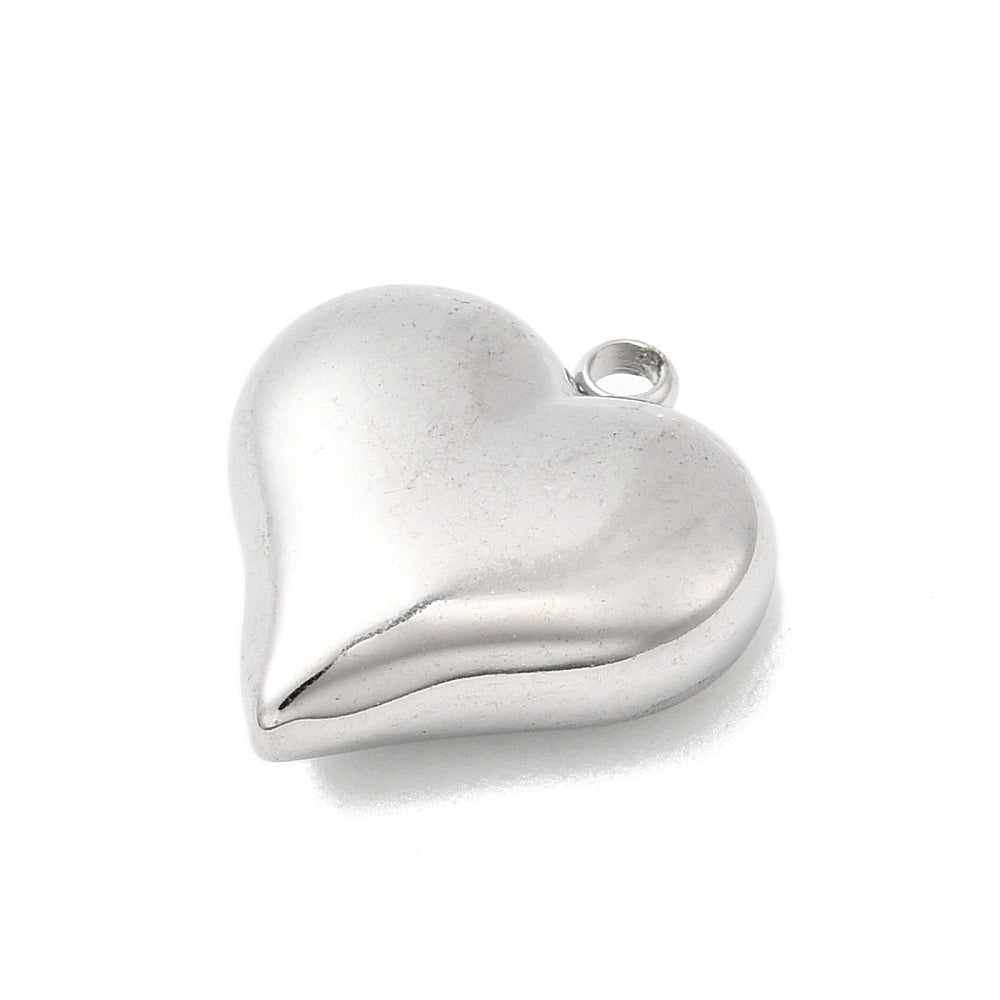 Solid Heart Stainless Steel Pendant, 18 x 16mm  - 1.8mm Hole