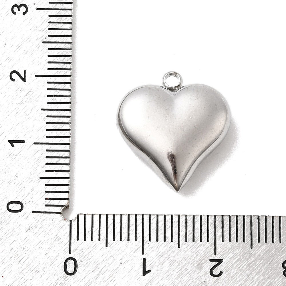 Solid Heart Stainless Steel Pendant, 18 x 16mm  - 1.8mm Hole