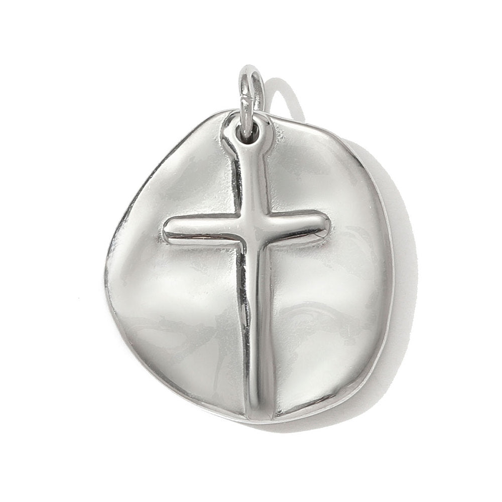 Round Cross Coin Pendant with Jump Ring - 22 x 18mm | FB-CM16