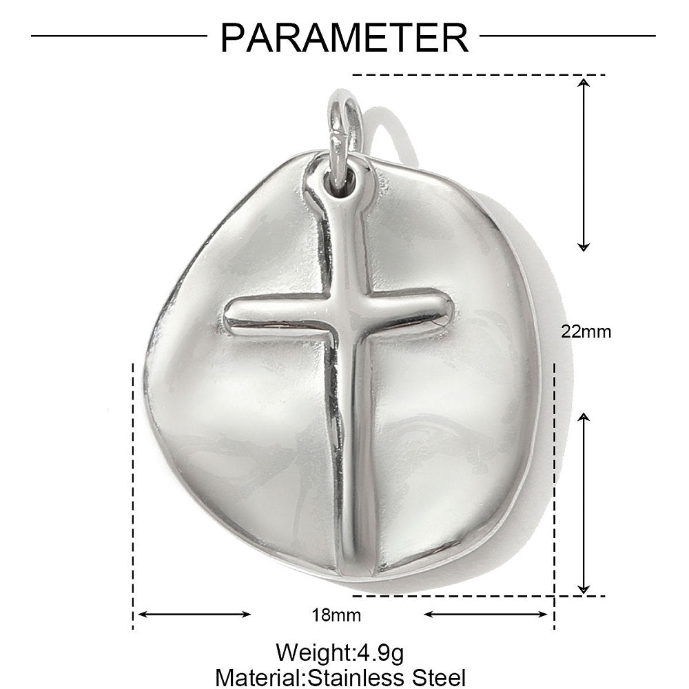 Round Cross Coin Pendant with Jump Ring - 22 x 18mm | FB-CM16